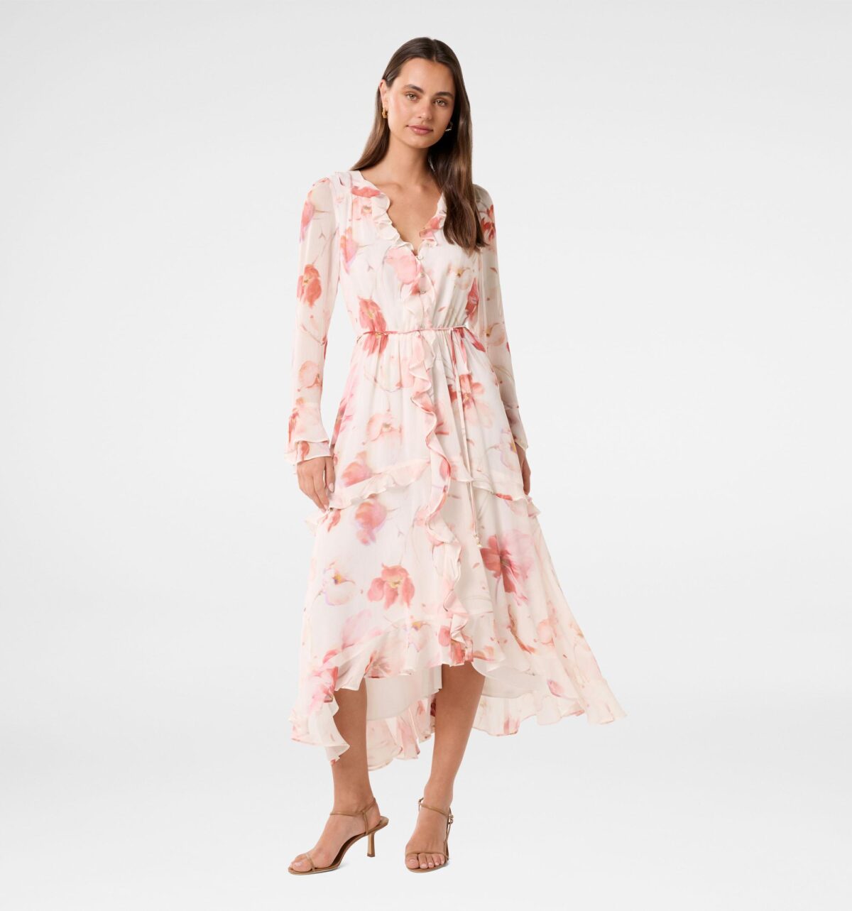 Kya Long Sleeve Frill Midi Dress