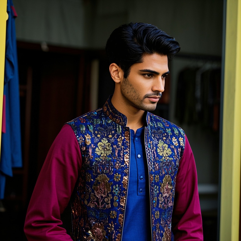 Colorful Jacket Kurta with Foil Print.jpg
