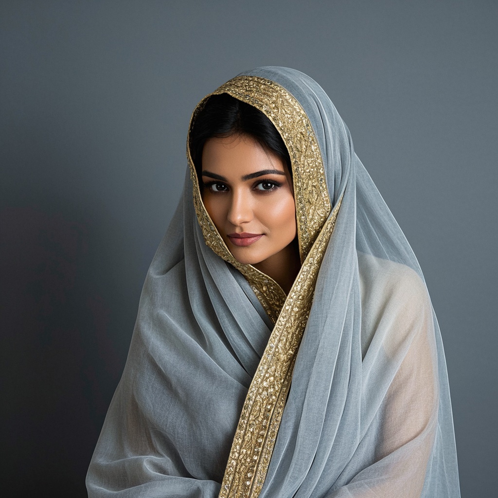 Contemporary Dupatta Set with Gold Border