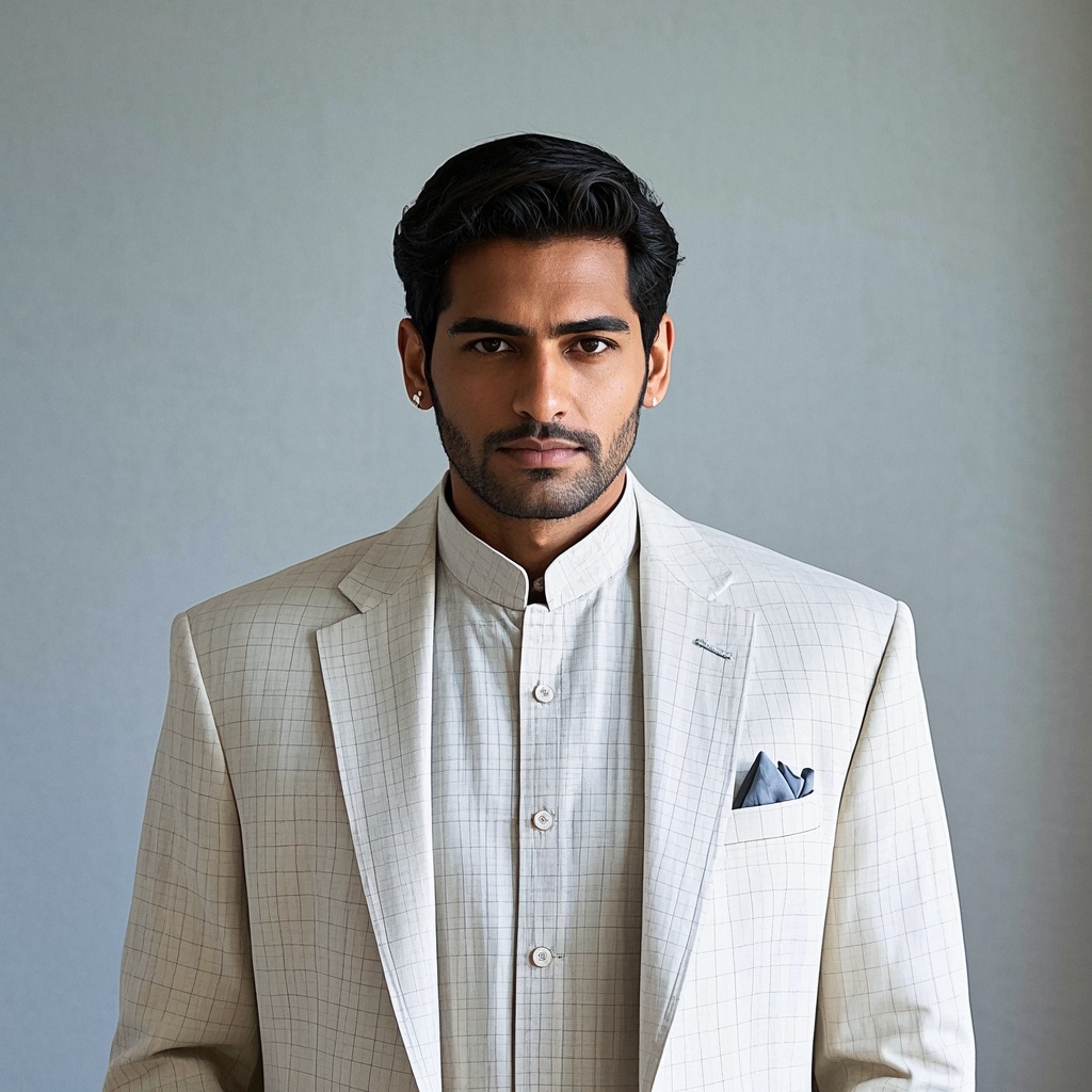 Male Cream Suit Plaid