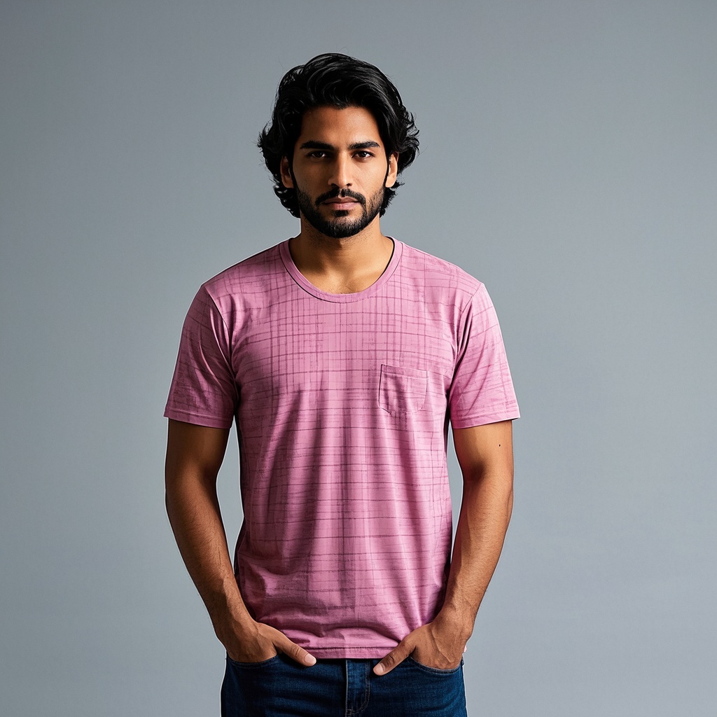Male Pink T-shirt Plaid
