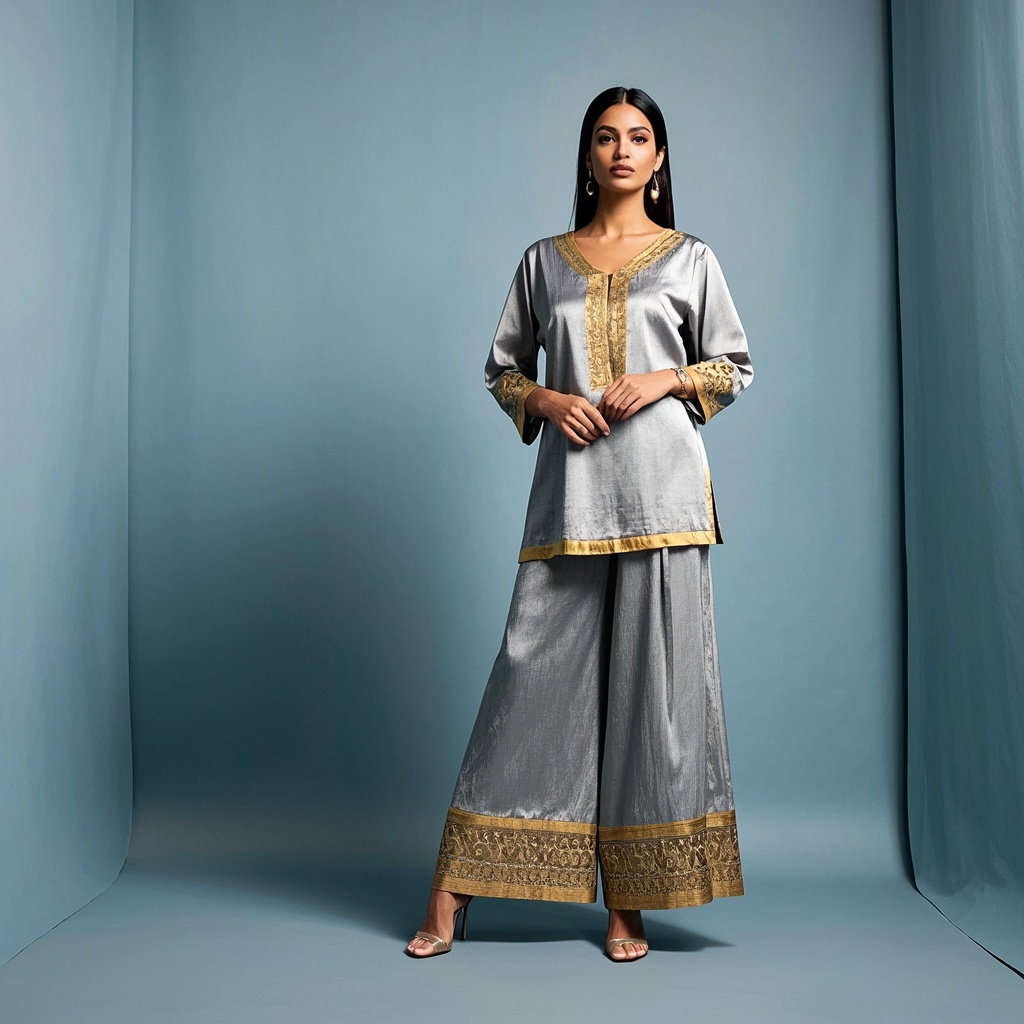 Silk Palazzo Set with Gold Border