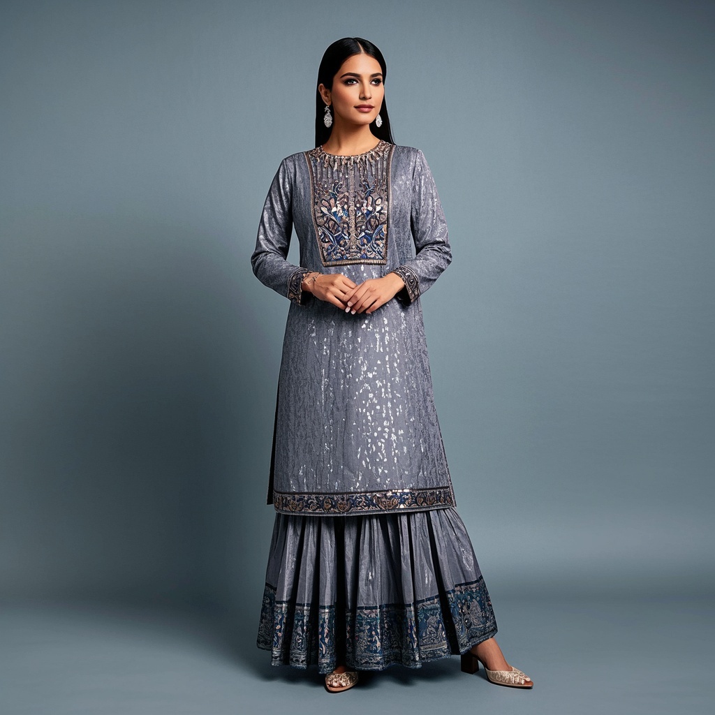 Traditional Sharara Suit with Foil Print